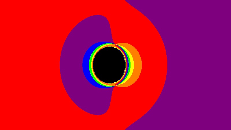 Kerr black hole, vertical rainbow, spin a=0.9