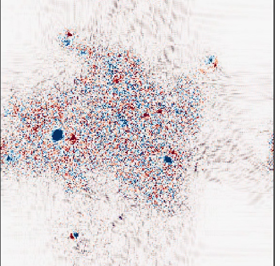 A spread field of two-dimensional turbulence: red and blue vorticity filaments with a few coherent vortices